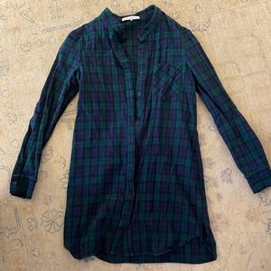 Flannel Blackwatch plaid button down shirt dress
